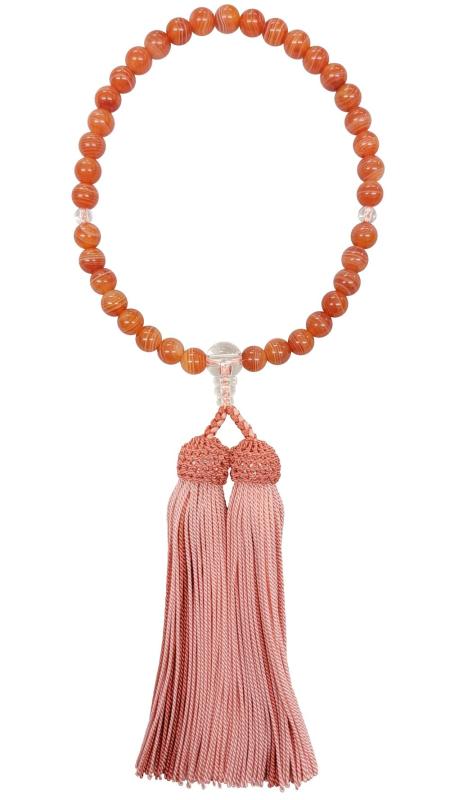 京都 土屋念珠店 珠数 女性用 数珠 【セパレート】 縞メノウ 水晶 正絹房 国産 手作り 桐箱入 -すべて..