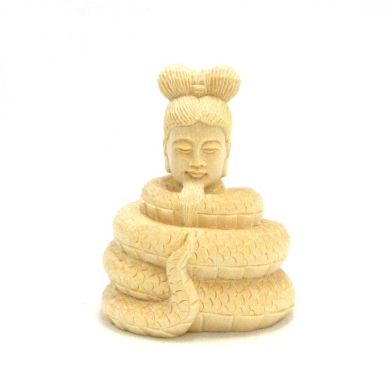 栗田こだわり仏像 【諸天神】 宇賀神 翁像 本体のみ（総高8.5cm、幅7cm、奥行き6.5cm）桧木製高級木彫..