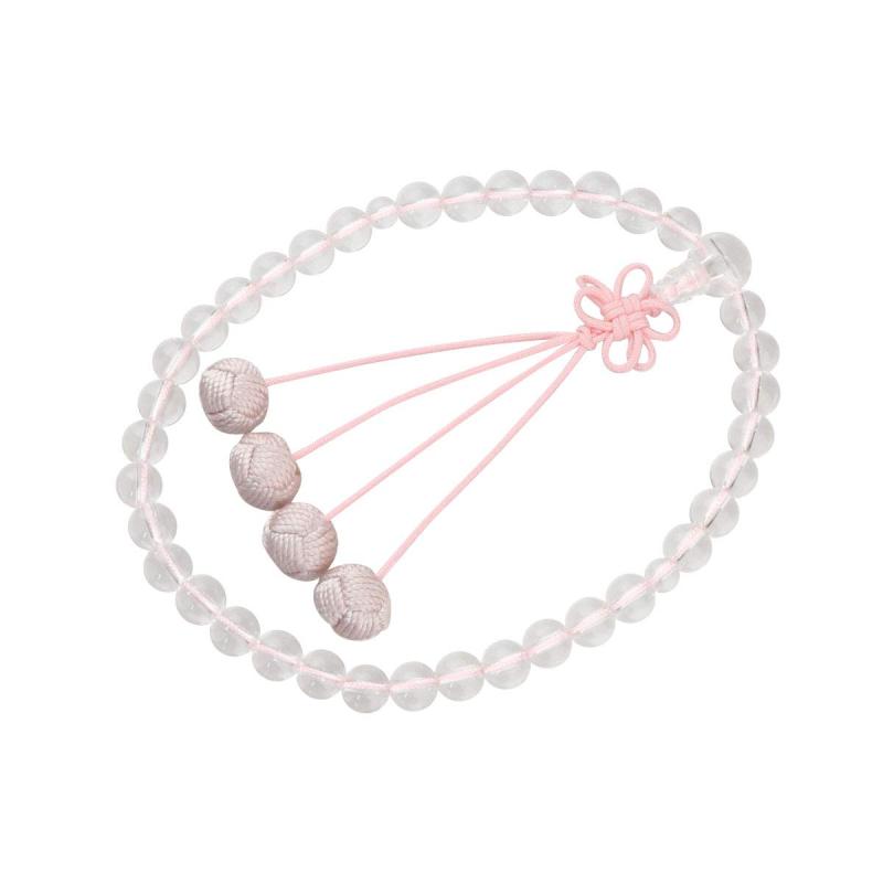 数珠 女性用 略式 京念珠 全宗派対応 本水晶 7mm 利久梵天 華結び 薄桜