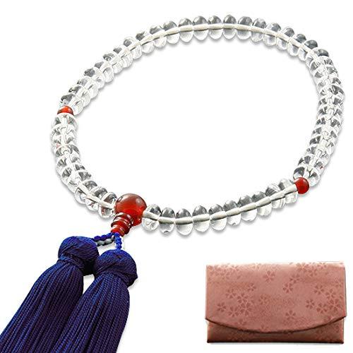 京仏壇はやし 数珠 女性用 正絹 みやこ房 (紫) 本水晶 (みかん玉) 瑪瑙 (メノウ) 仕立て 【 数珠袋セッ..