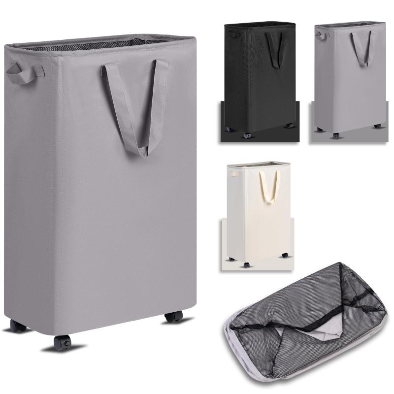 洗濯かご ランドリーバスケット 洗濯かご 折りたたみ 容量48L 洗濯物入れ 洗濯カゴスリム 撥水加工 折りたたみ ランドリーバスケット ランドリー収納 キャスター付き 取っ手付き(3.0)