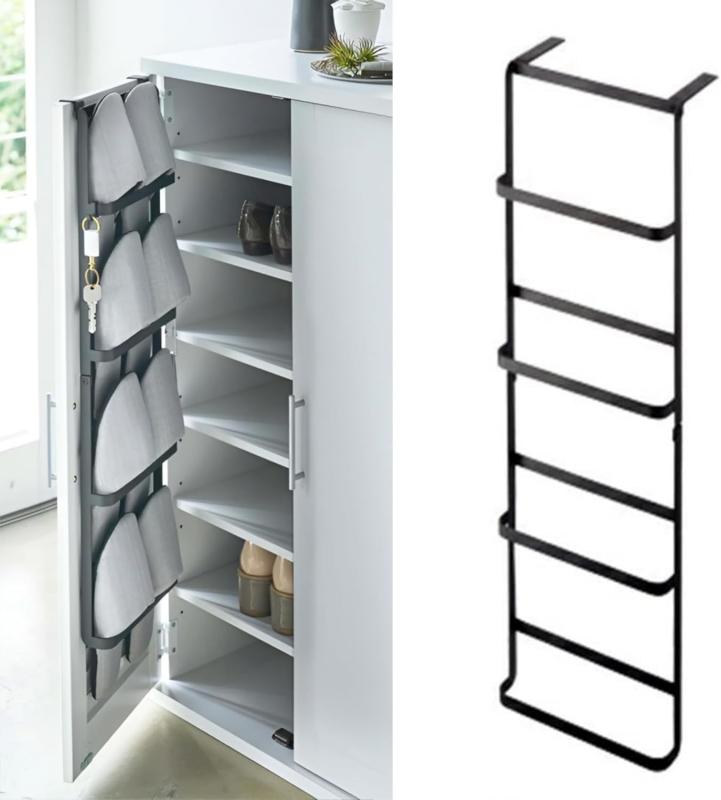 [Maplefea]壁掛けスリッパラック 4段 シューズラック 玄関収納 引っ掛け式 取り付け簡単 穴開け不要 省スペース 安定性 ステンレス製 ..