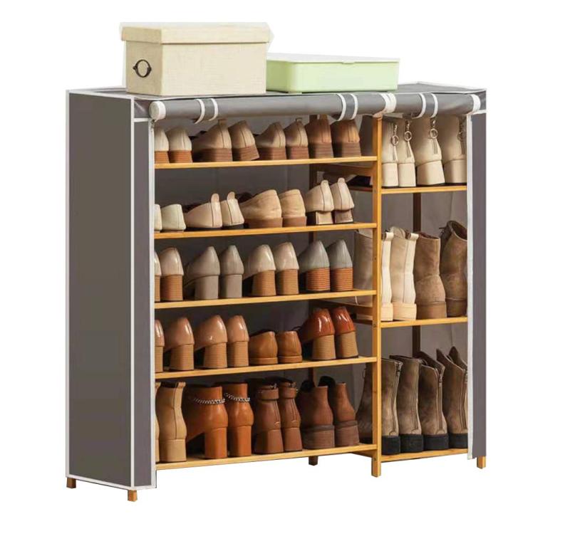 Mu Ma Ren 厚手カバー付きシューズラック 良質楠竹製 幅100cm 5/7段 靴 ブーツ収納 省スペース 防水 防塵 おしゃれ 靴箱