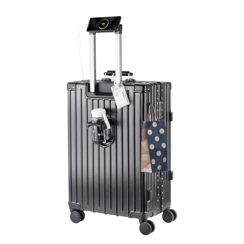 [Runfrank] 【Amazon ブランド】スーツケース キャリーケース 機内持ち込み 大型 キャリーバッグ アルミフレームタイプ 革製ハンドル 預け入れスーツケースTSAロックUSBポート付き カップホ