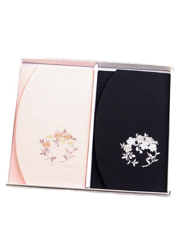 ちりめん桜刺繍ふくさ 2枚セット 紙箱入 慶弔両用袱紗 結婚式 冠婚葬祭 男性用 女性用 日本製