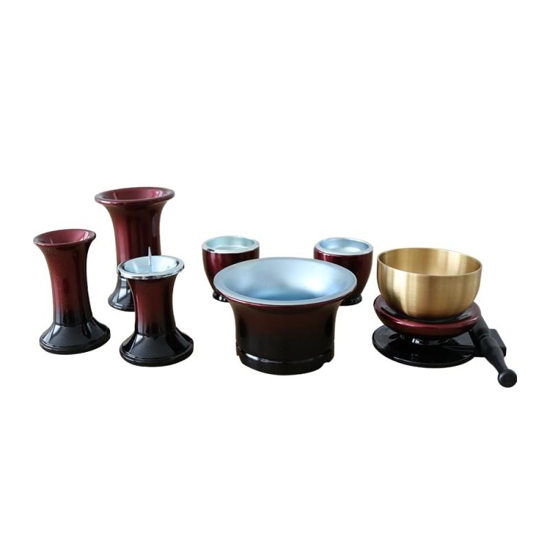 仏具セット おりん付き 7点セット 仏具 一式 セット ミニ おしゃれ モダン おりん ワインレッド 琥珀ぼ..