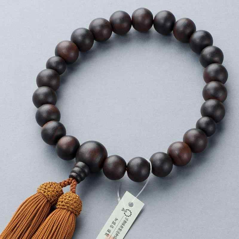 仏壇屋 滝田商店 数珠 男性用 縞黒檀 (艶消) 22玉 数珠袋付き (房色 京茶色) すべての宗派で使える 京..