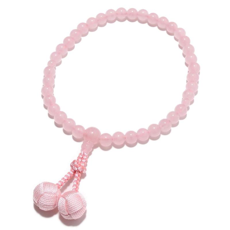 念珠堂 数珠 紅水晶 (ローズクォーツ) 女性用 日本製 国産 手作り 念珠 全ての宗派でお使い頂けます 正絹小田巻梵天房 バッグに入れたままでも房がクシャクシャにならない 【創業80余