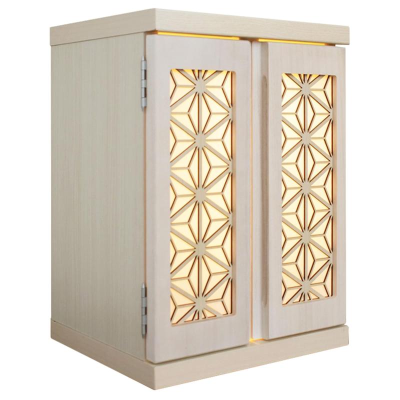 コンパクト仏壇 桐材 和紙張り 国産 LEDダウンライト付き 幅32cm 高さ42cm 奥行25cm 三重菱模様 ブラウン nakakeiメモリアルボックス紅葉