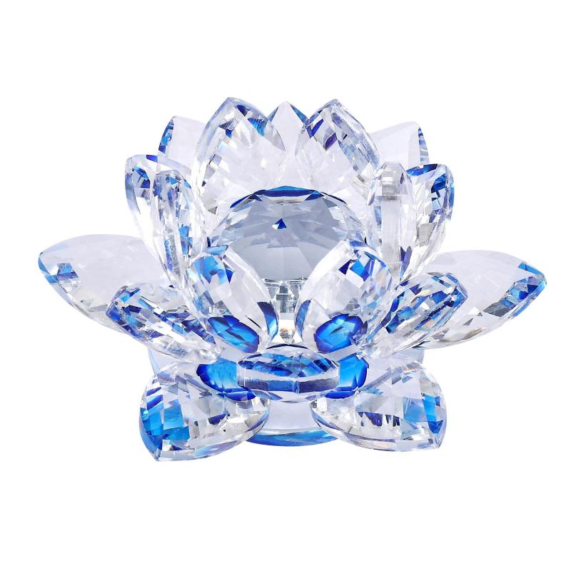Haskoss ブルー クリスタルのフラワーオーナメント クリスタルロータスの室内装飾 クリスタルガラスロータスオーナメント創意（小）