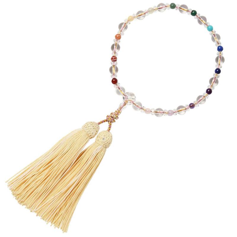 喜芳工房 最高級 念珠 京念珠 数珠 女性用 本水晶 木箱付 すべての宗派で使える 女性用数珠 カラーダイ..