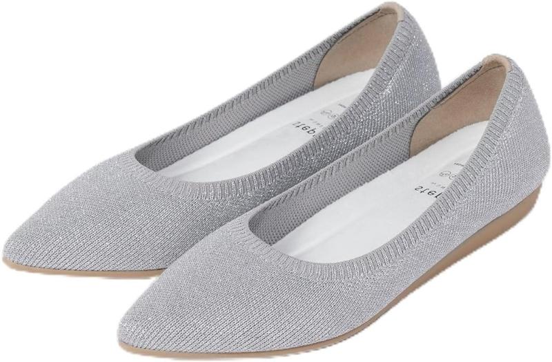 [ステッピ] 片足わずか120g 撥水&洗えるニットシューズ ベーシック ポインテッド パンプス ニットパンプス SESICM0201 通勤 レディース 折りたたみ 5 23.0cm シルバー