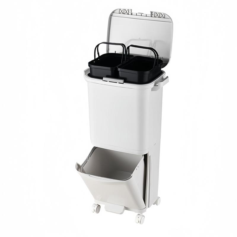 AetherTech ゴミ箱 ダストボックス 分別 ペダル式 フタ付き スリム 2段 3分別可能 キャスター付き ワンタッチ開閉 大容量 消臭 密閉 衛生 組立品 （ホワイト ダブル34L）【商品仕様】サイズ：幅41*奥行き27*高さ73c...