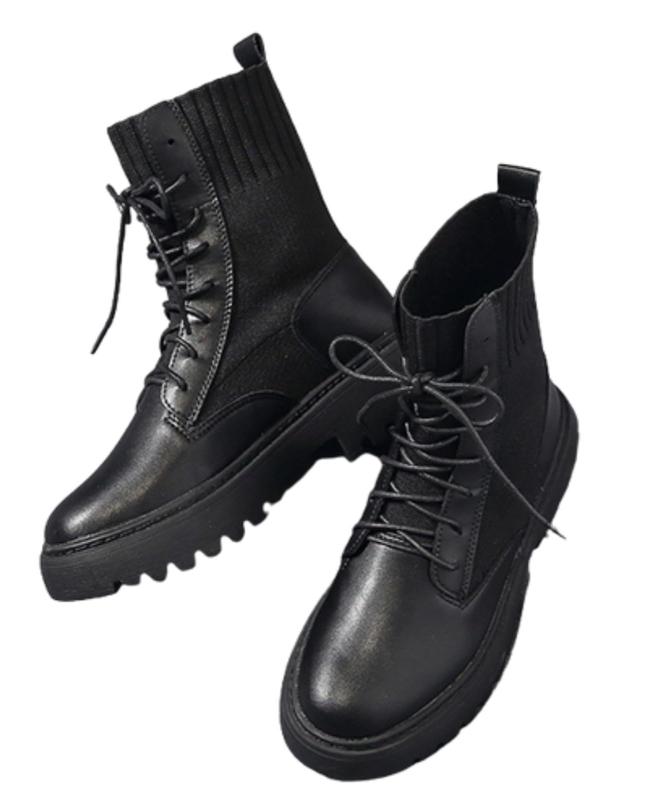 [link bleu] リンクブルー ショート ブーツ ソックス 編み 上げ サイド ジップ アンクル ゴア 春 秋 冬 レディース