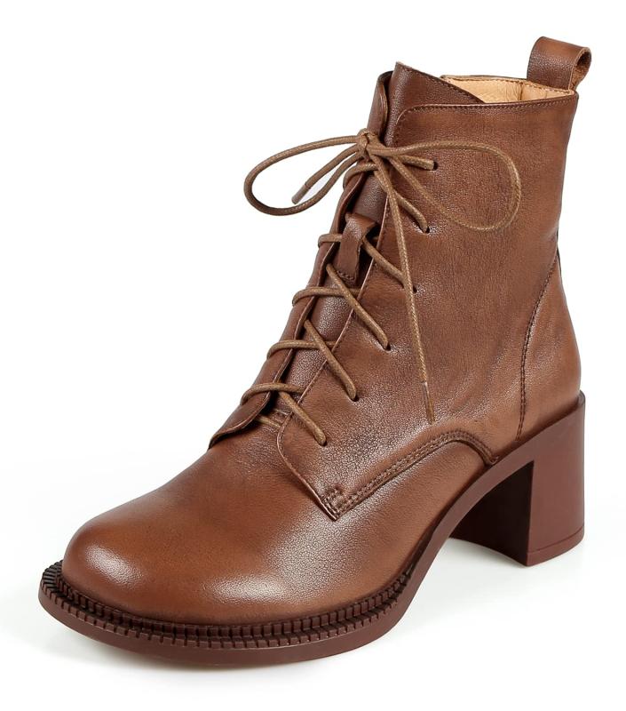 [CHICULL] チカル レディース レースアップブーツ 牛革 編み上げブーツ ショートブーツ ミドルブーツ チェルシーブーツ 袴ブーツ 5.5cm チャンキーヒール 内側ファスナー 本革 レザー 秋冬 婦人