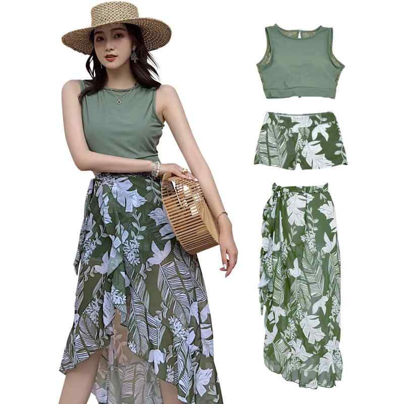 [Teddy] 水着 レディース 体型カバー ハイネックビキニ ひらひら パレオ 3点セット ハイウエストパンツ hys1765