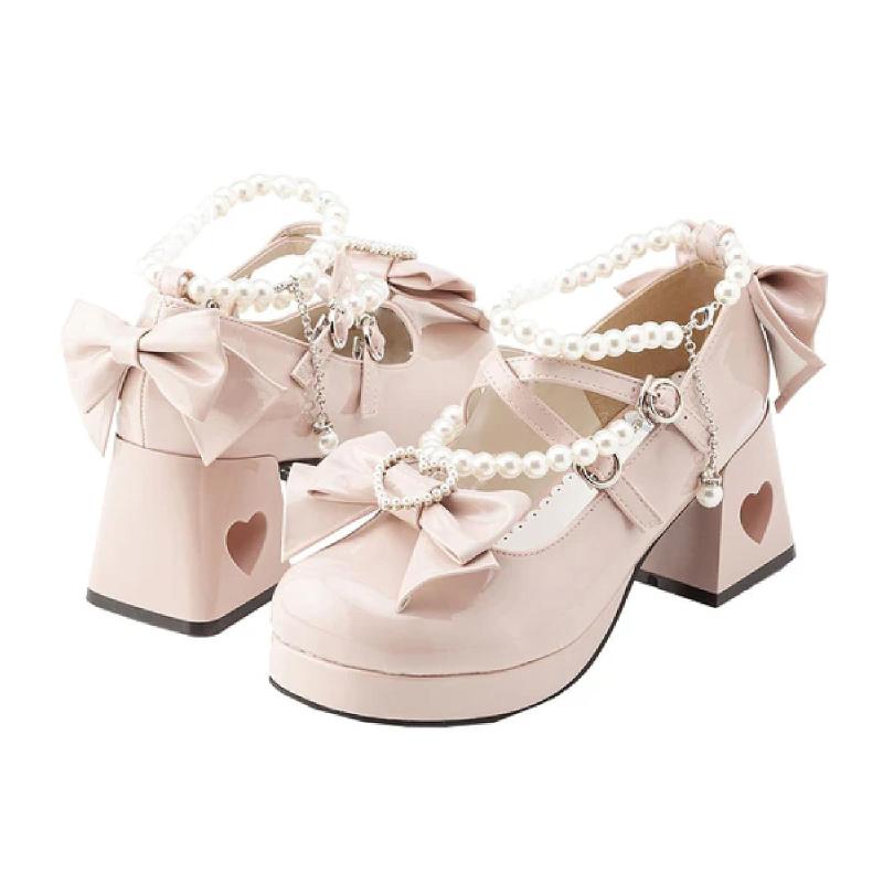 ディアマイラブ（DearMyLove） レディース 量産型 靴 パールアンクレットリボンパンプス 黒 白 ピンク ボルドー おしゃれ 夢展望パンプス