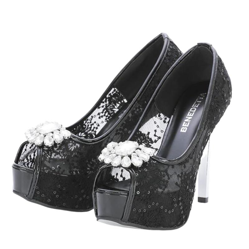 [GRAXIA] 【グラシア】キャバ ヒール レディース ハイヒール ピンヒール パンプス ヒール高11.5cm 花柄 ビジュー 透け感