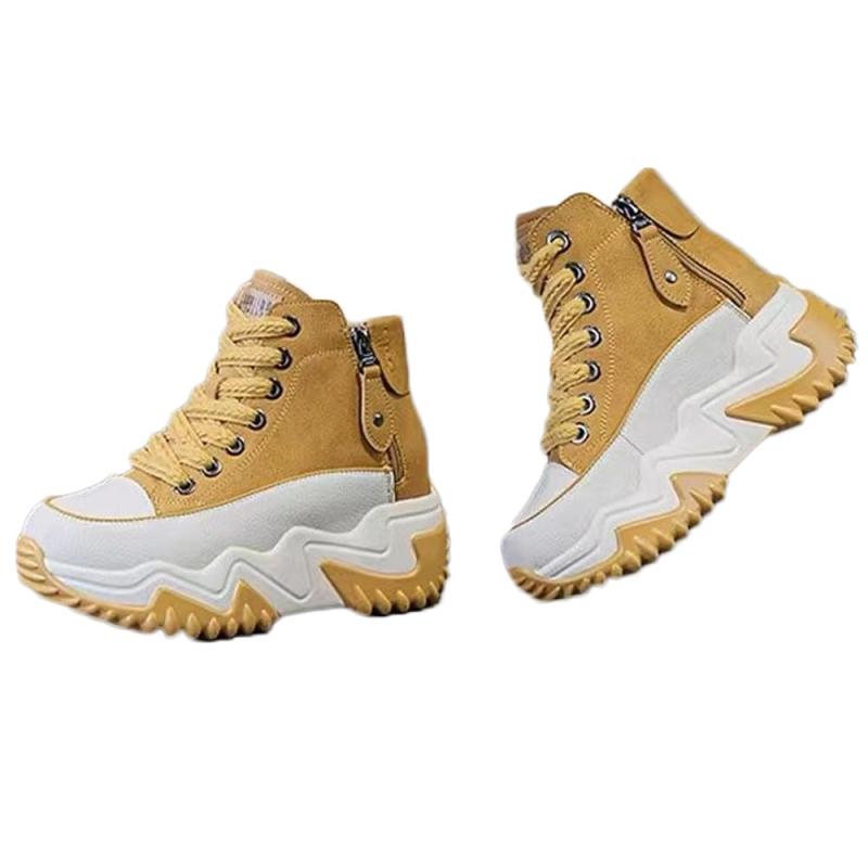 [Bebemax] おしゃれ 厚底 スニーカー レディース 疲れない ハイカットスニーカー レディース お洒落 人気 軽量 7cm 7センチ 韓国 白 黒 厚底 レースアップ ダッドスニーカー 歩きやすい