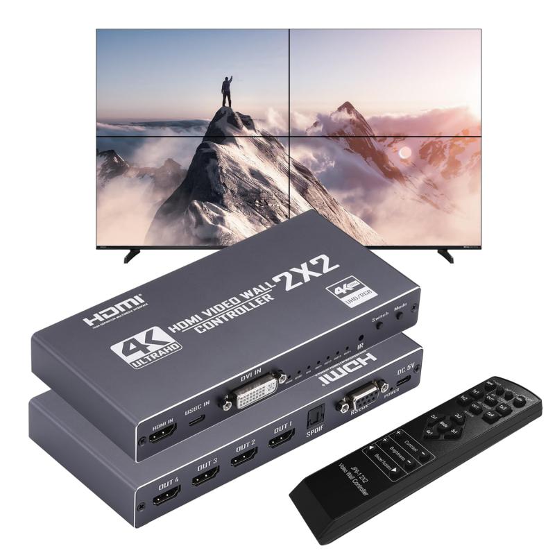 2x2 HDMI ビデオウォールコントローラー 4K HDディスプレイ 1920x1080P 60Hz HDMI ...