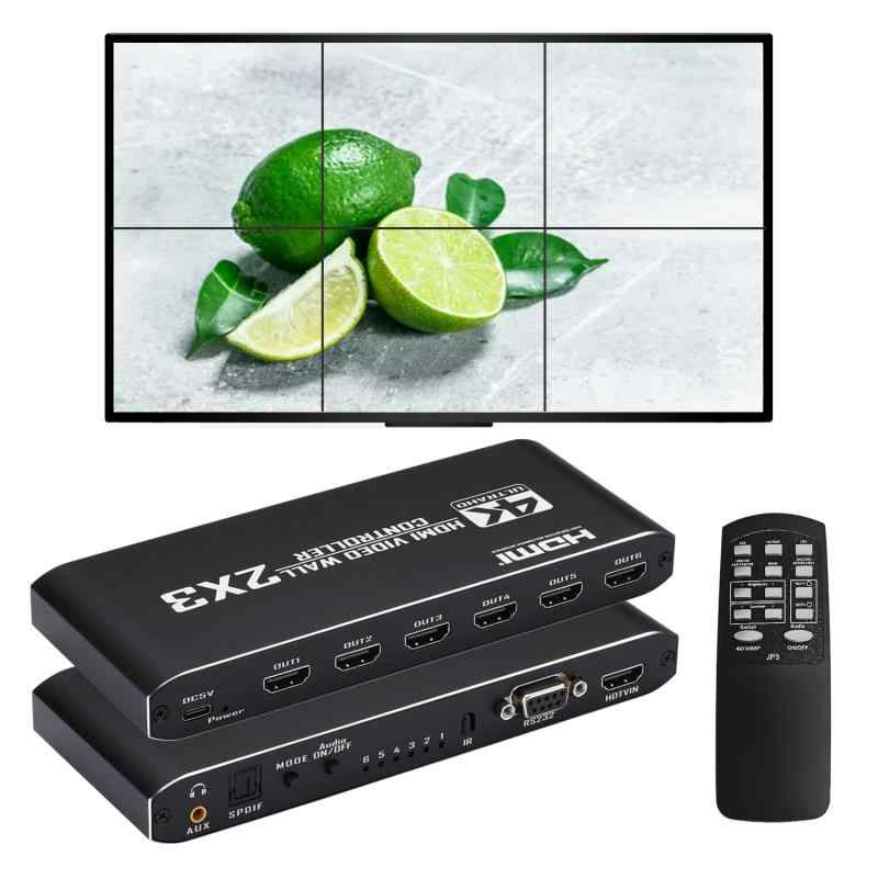 2x2 HDMI ビデオウォールコントローラー 4K HDディスプレイ 1920x1080P 60Hz HDMI DVI RS232 映像入力 IRリモコン付き、縁消し、90°/180°/270°回転切り替え、9つのディスプレイモード2x2/ 1x1/