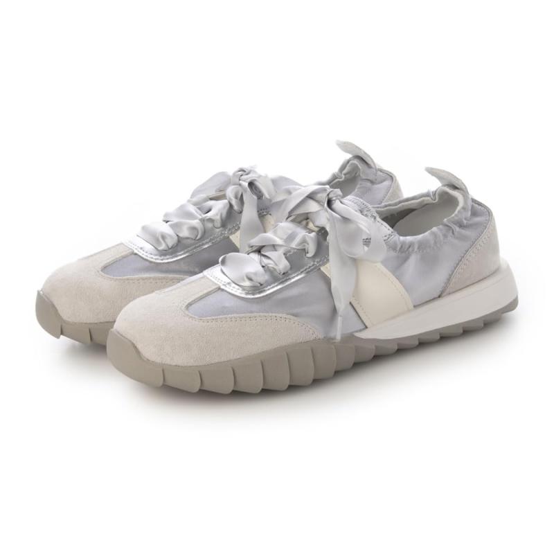 [イーボル] ドライビングシューズ 【軽量・本革】 サテンリボンレースアップスニーカー レディース