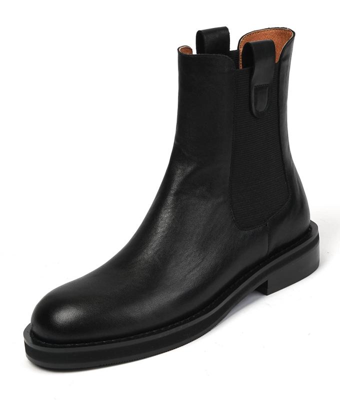 [CHICULL] チカル レディース サイドゴア ブーツ エンジニア ラウンドトゥ チェルシー ミドル 袴 3cm 太ヒール アンクル 牛革 本革 レザー カジュアル 秋冬 革靴