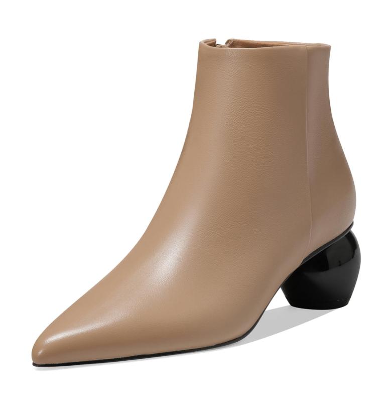 [CHICULL] チカル レディース ショートブーツ 牛革 秋冬 ミドルブーツ アンクルブーツ 太ヒール ポインテッドトゥ ブーティ ファスナー 靴 本革 レザー 袴 通勤 カジュアル オフィス 大人 婦人