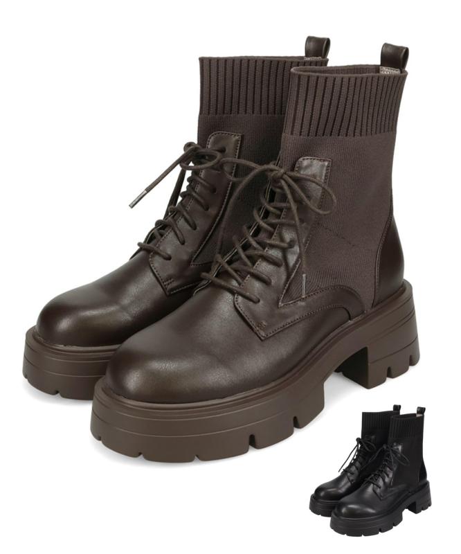 ORiental TRaffic(オリエンタルトラフィック) レディース ニット レースアップ 厚底 美脚 フィット 伸縮性 脚長 51404レディース ブーツ ソックスブーツ