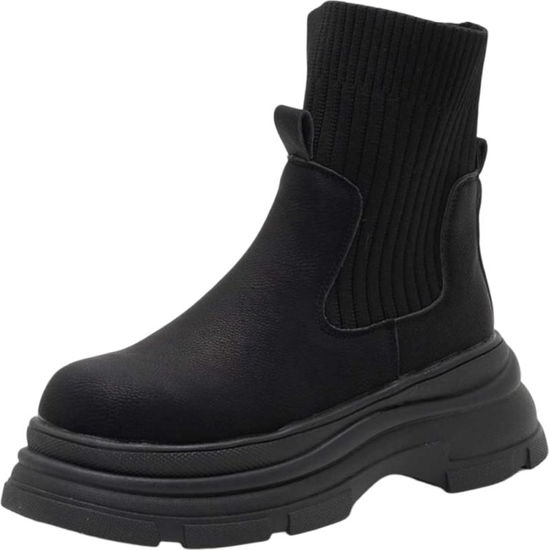 [シュベック] ニットドッキング 厚底 ショートブーツ ソックスブーツ ZPB-0006 レディース