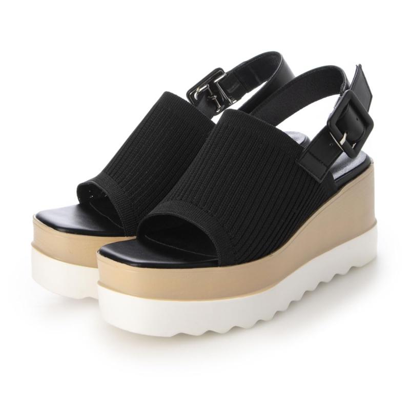 [イーボル] サンダル スクエアニット厚底サンダル レディース