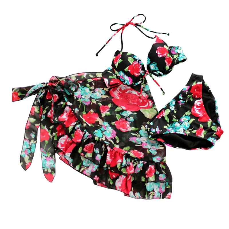 [RAVIR] 【ラヴィール】水着 レディース ビキニ 3点セット ビキニセット 女性用水着 シンプル ホルター ワンショル フリル 花柄