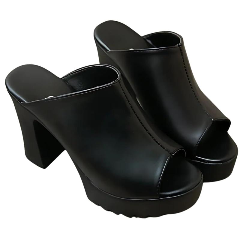 [OZBERLI] レディース 厚底 サボ サンダル チャンキーヒール 太 ヒール つっかけ ソール オープントゥ スリッポン シューズ 靴 ハイヒール