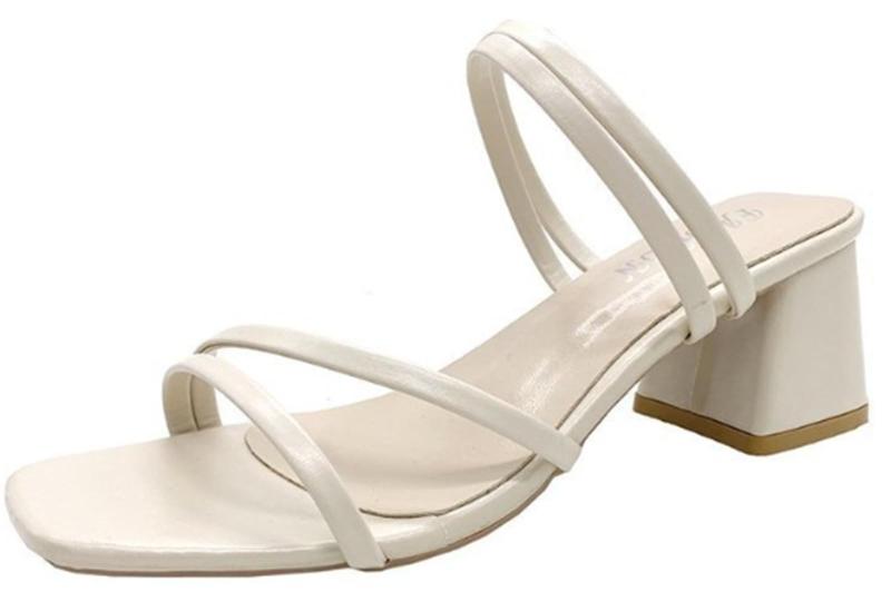 [1/2style] レディース 2WAY サンダル ヒール スクエアトゥ ミュール ストラップ 軽量 美脚 韓国風