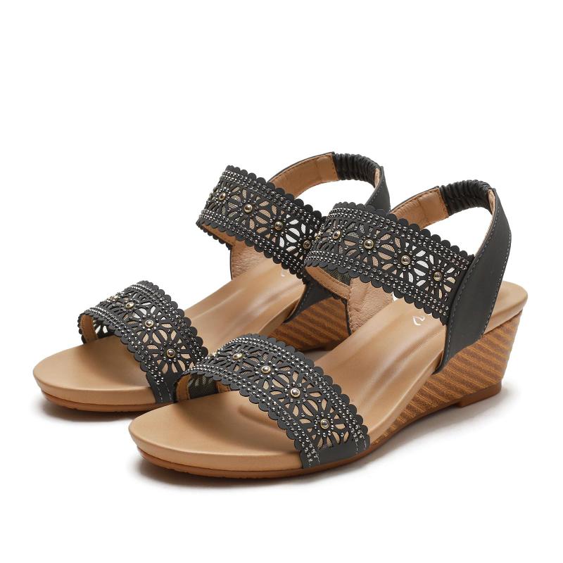 [AOIREMON] サンダル レディース ゴムフィット 幅広 甲高 クロスライン レディース ウェッジソール サンダル 5cmヒール クッション性 疲れにくい 厚底 美脚