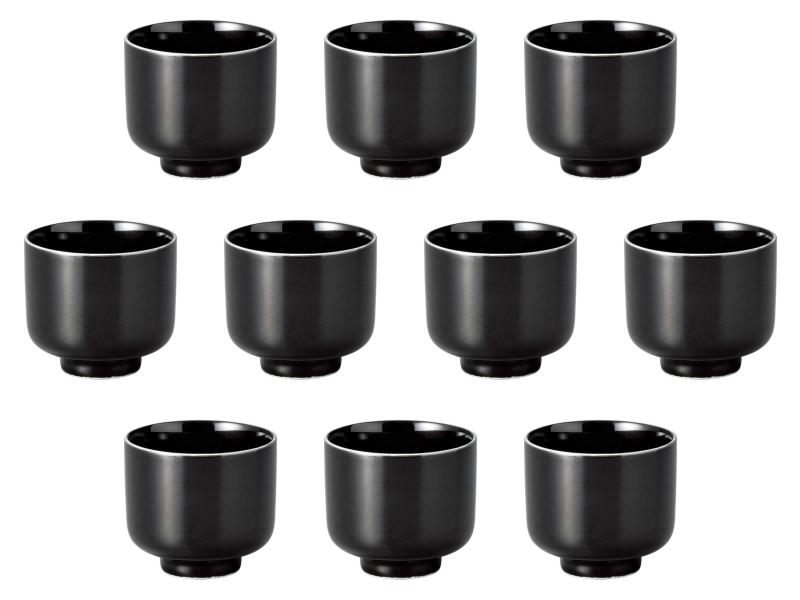 10個セット 蛇の目シルバー黒艶5勺盃 [ 6.3×5.5cm ] | ぐい呑 セトモノホンポ(Setomonohonpo)