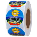 Hybsk スマイル シール 丸シール 38mm ごほうび 500枚 jesus loves you ステッカー 表情円形ステッカー