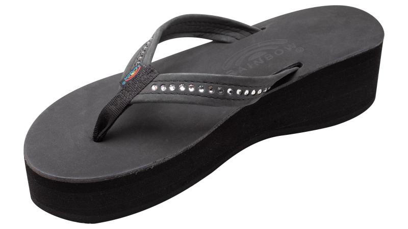[RAINBOW SANDALS] 女性の六レイヤレザーウェッジ - 3/4" ストラップ/スワロフスキークリスタル