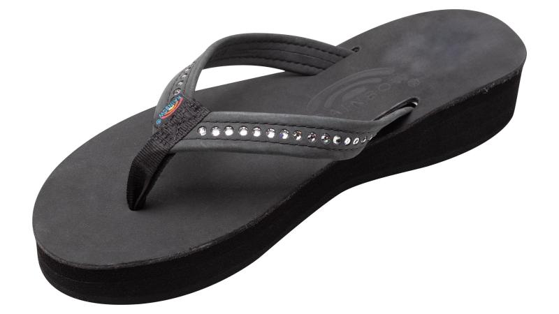 [RAINBOW SANDALS] 女性の4層レザーウェッジ - 3/4" ストラップ/スワロフスキークリスタルのw