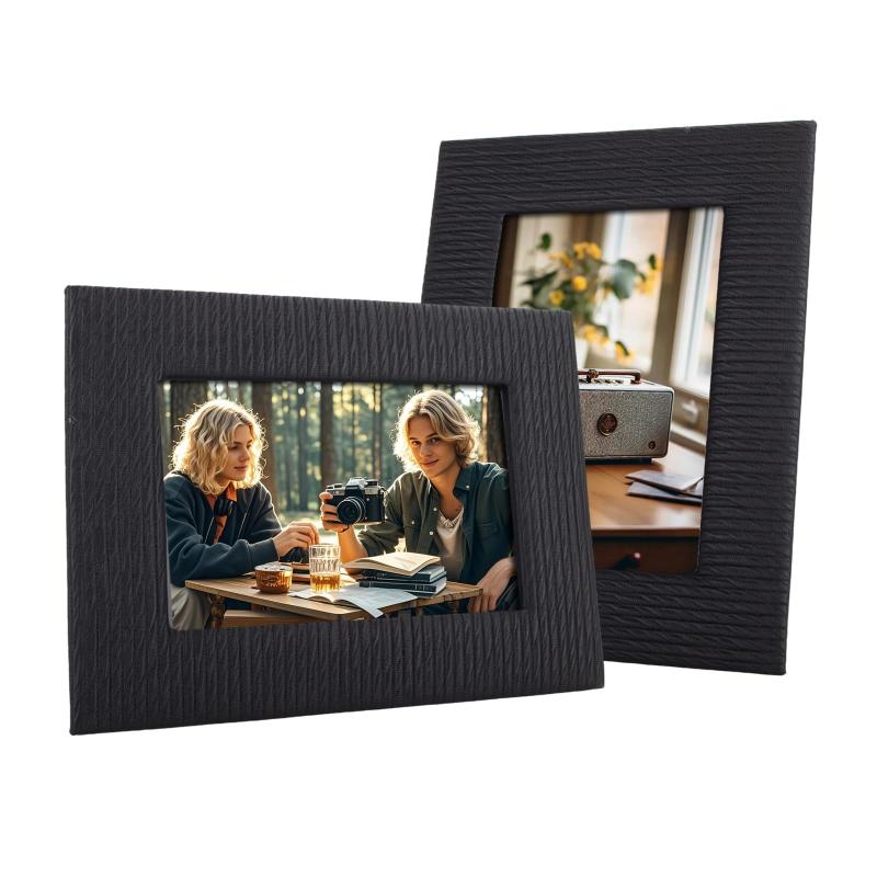 HIYQIN 4x6 写真フレーム、卓上ディスプレイ用のスタイリッシュなPUレザーフォトフレーム
