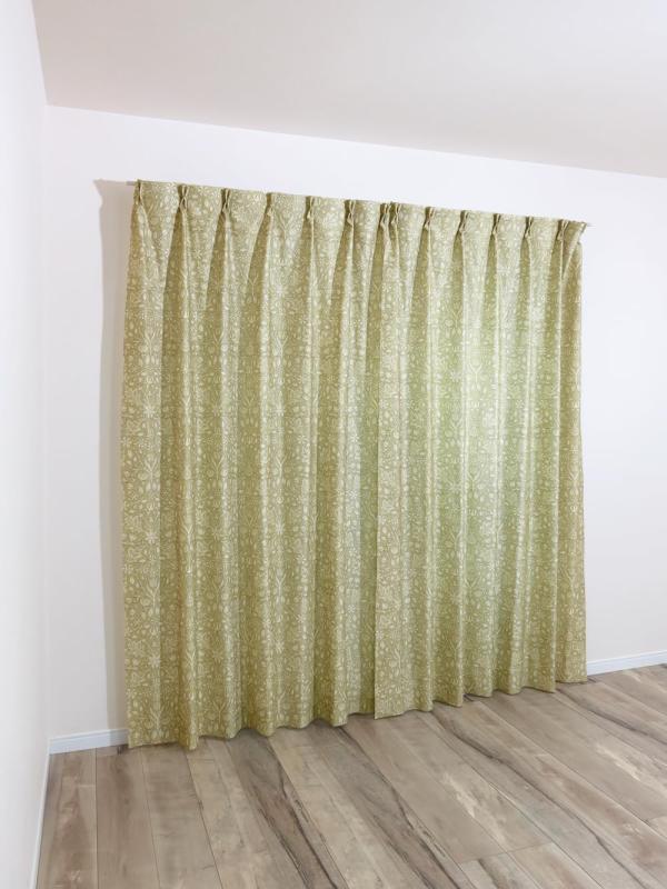 [カエイレース] 防炎 カーテン 4枚セット(厚地2枚・レース2枚)【日本製 144サイズ】ウィリアムモリス【Triple Net トリプルネット】厚地(断熱 保温 3級遮光)＋ ミラーレース(程よい透け感で風を