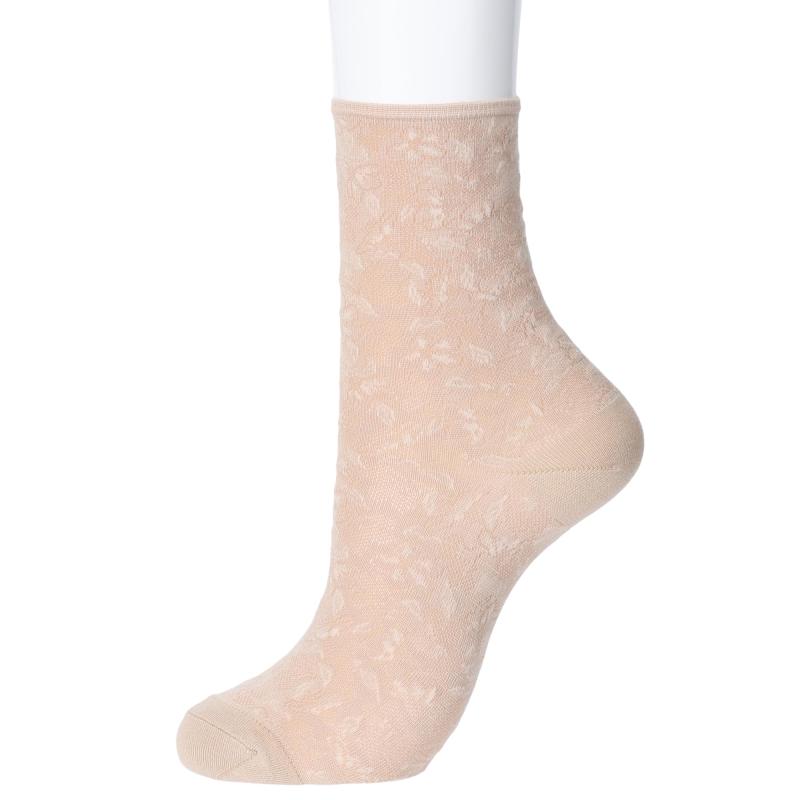 [23区] ソックス クルーソックス ボタニカルフラワー柄 2RR1292 ベージュ