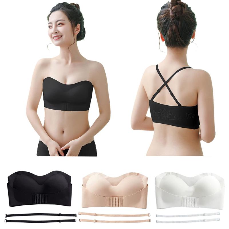 [TiKuo] ブラ・ストラップレスブラ ずれにくい紐なしブラ 【三重滑り止め・取りはずし自由・美胸美背】 超盛れ 脇高 ノンワイヤー 高弾性 チューブトップ ブラ ストラップレス ブラジャード