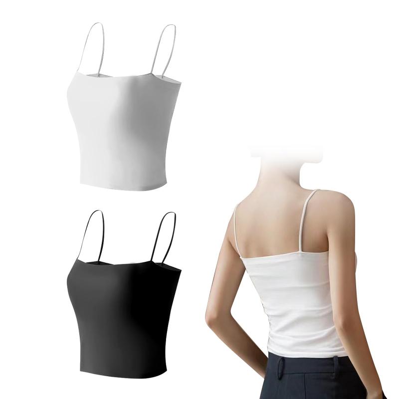 [Liroyal] キャミソール （2枚組） カップ付きキャミソール ブラキャミ タンクトップ カップ付き チューブトップ 肌優しい 綿 冷感 柔らかい 快適 吸汗速乾 伸缩性 通気性 シンプル レディース