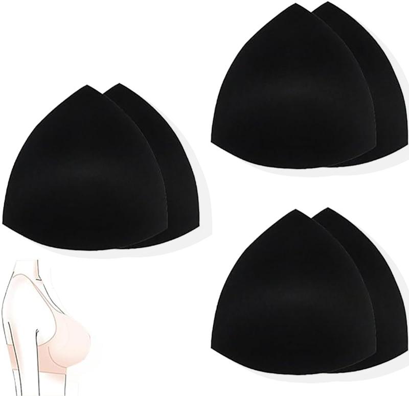 [LeTradeJP] バストパッド スポーツ三角形スポンジ胸パッド 3ペア 6枚 スポンジ 取り外し可能 授乳ブラ 胸カップ ブ (ブラック)