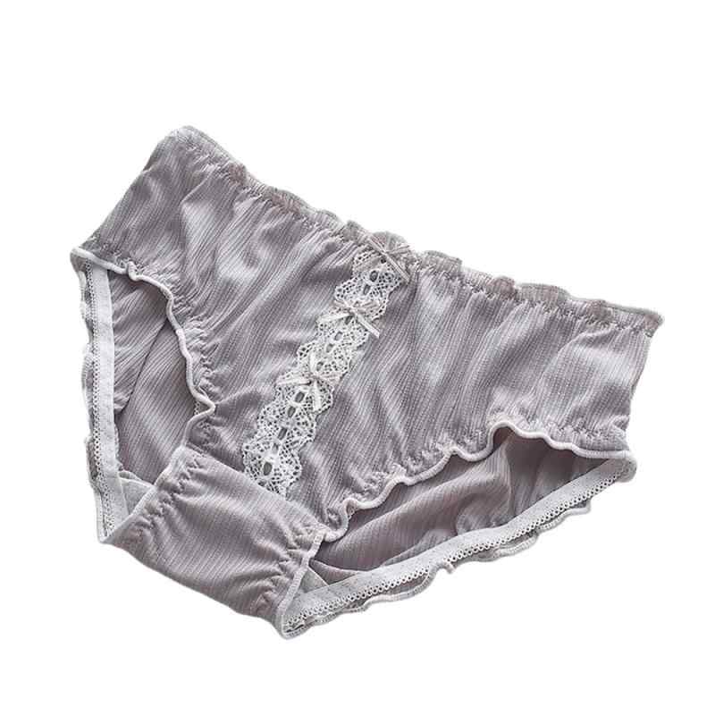 [Fuwannoro] レース付きレディースショーツ、3色セット（グレー・ピンク・ホワイト）、フリルトリム、リボン装飾 [並行輸入品]