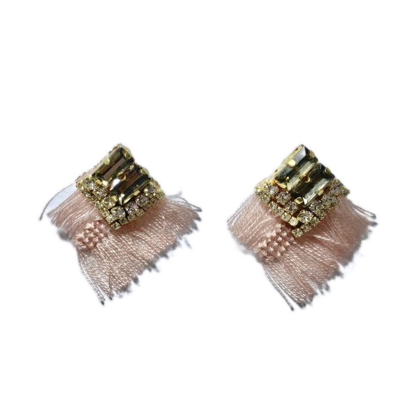 [Stellar Duo] ビジューとフリンジのピアス ピアス (ピンク)