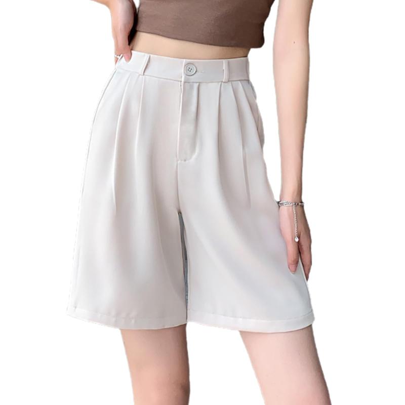 [Volen] 半ズボン レディース ハイウエスト ショートパンツ ワイド キュロットパンツ 膝丈 短パン ポケット付き 無地 Aライン リラックス 着痩せ 夏 通勤