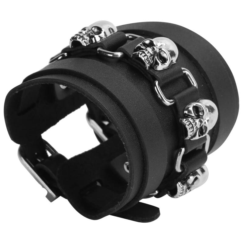 [Shanrya] パンクレザーウエストバンド、メタルスカルレザーブレスレット調整可能なリストバンドレザーブレスレット見本市の広告宣伝のための従業員の利益のための