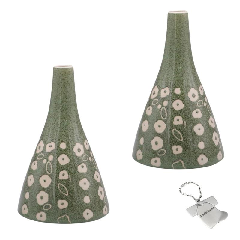 J-kitchens Select 2個入 セット 花瓶 陶器 小花 北欧風 フラワーベース F Φ10xH15.5cm グリーン （オ..